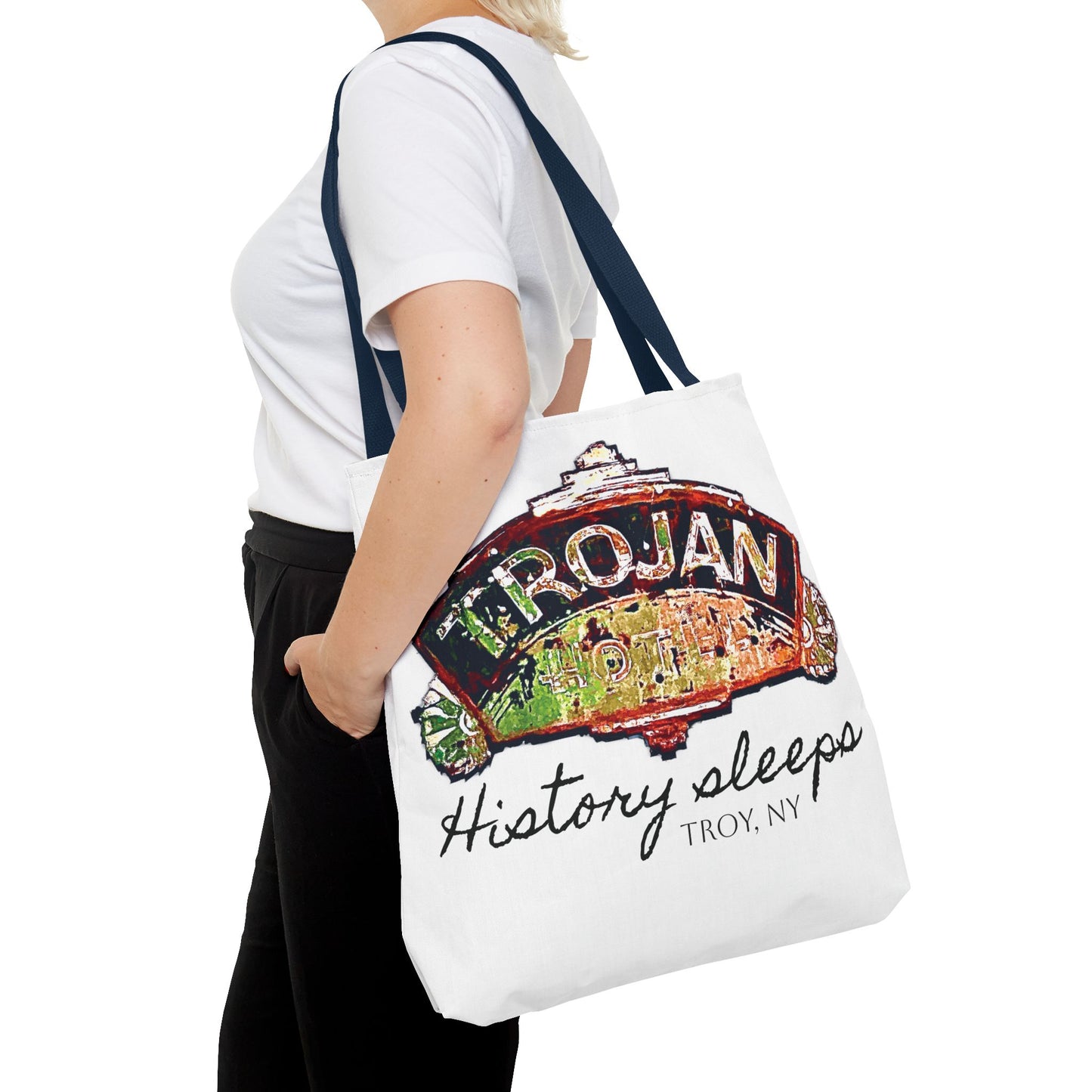 Trojan Hotel History Sleeps Tote Bag - Vintage Sign for Troy NY history lovers!